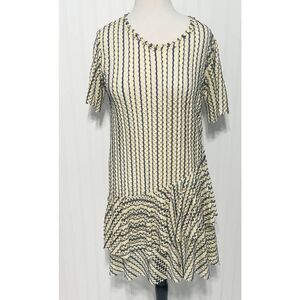 Zara W/B Dress Mesh Sheer Open Knit Unlined Ruffle Short Sleeve Cream Blue Small